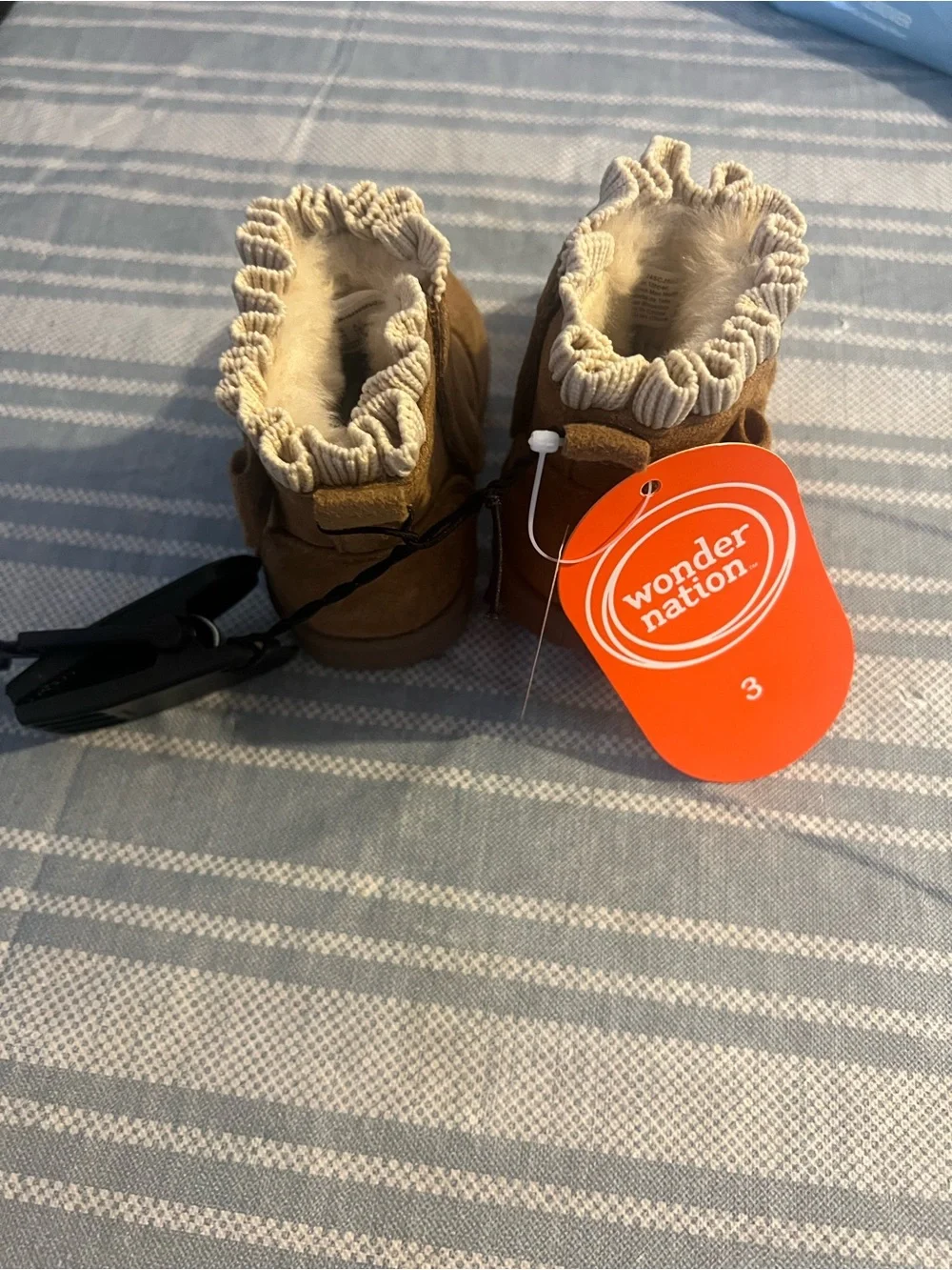 wonder nation Tan Suede Ruffle-Trim Kids Boots